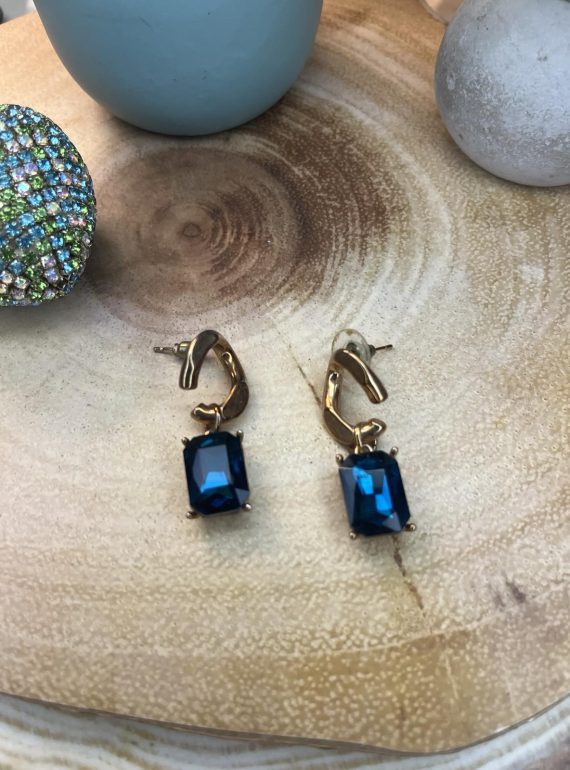 ✨ UShine.gr: Ατσάλινα Σκουλαρίκια με Μπλε Ορθογώνια Πέτρα σε Χρυσή Βάση No 1437