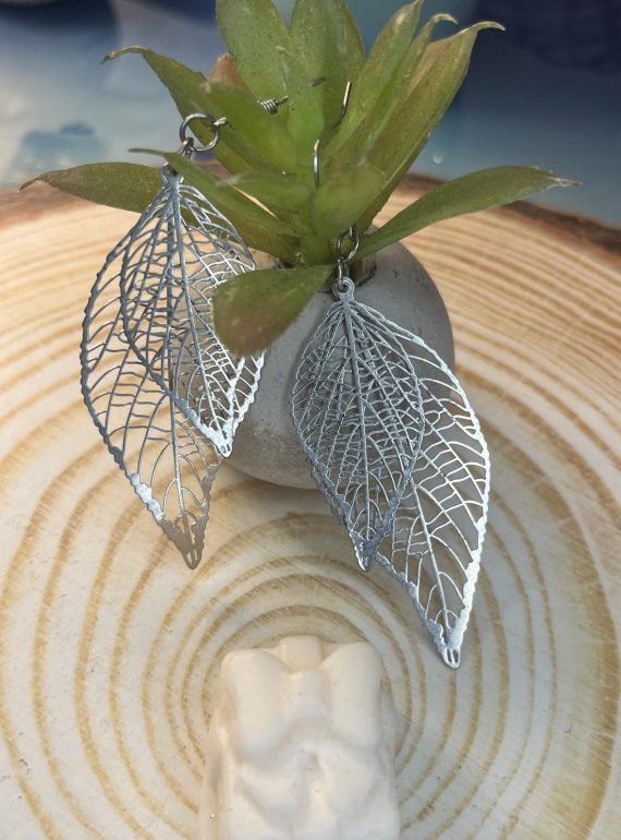 ✨ UShine.gr: Ατσάλινα σκουλαρίκια φύλλο με filigree σχέδιο σε ασημί No 1444