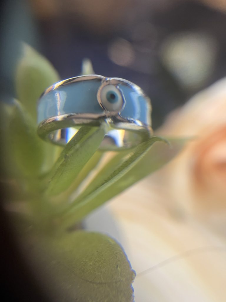 ✨ UShine.gr: Ατσάλινο δαχτυλίδι με γαλάζιο σμάλτο & μάτι προστασίας No 1447