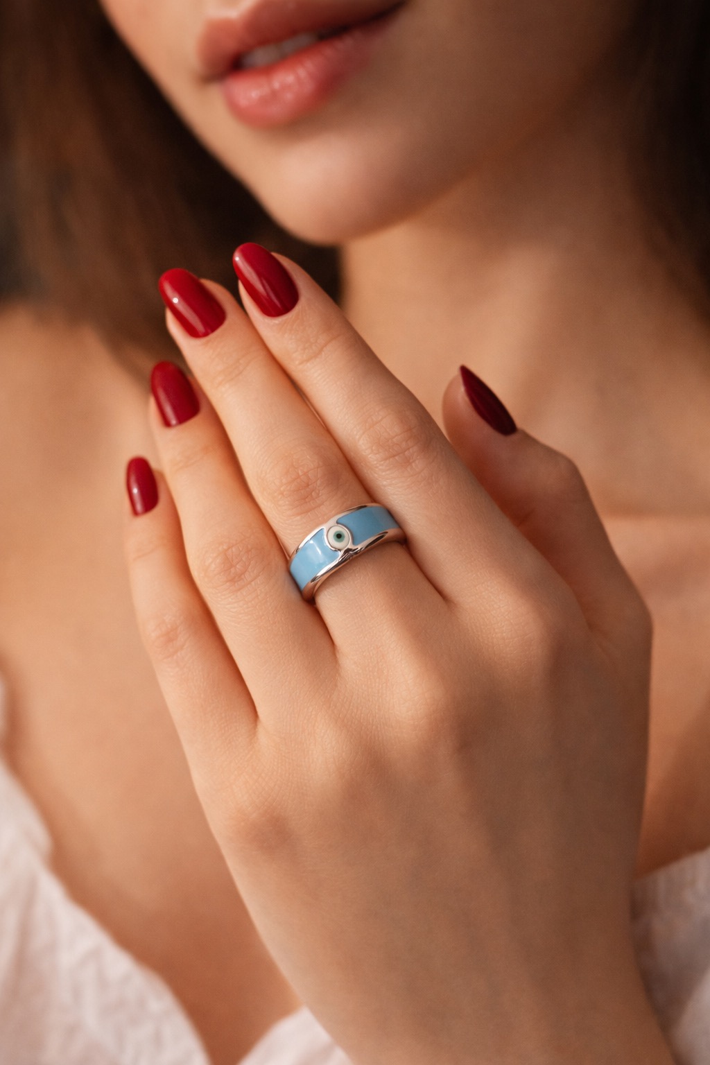 ✨ UShine.gr: Ατσάλινο δαχτυλίδι με γαλάζιο σμάλτο & μάτι προστασίας No 1447