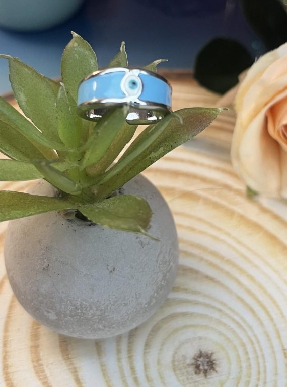 ✨ UShine.gr: Ατσάλινο δαχτυλίδι με γαλάζιο σμάλτο & μάτι προστασίας No 1447