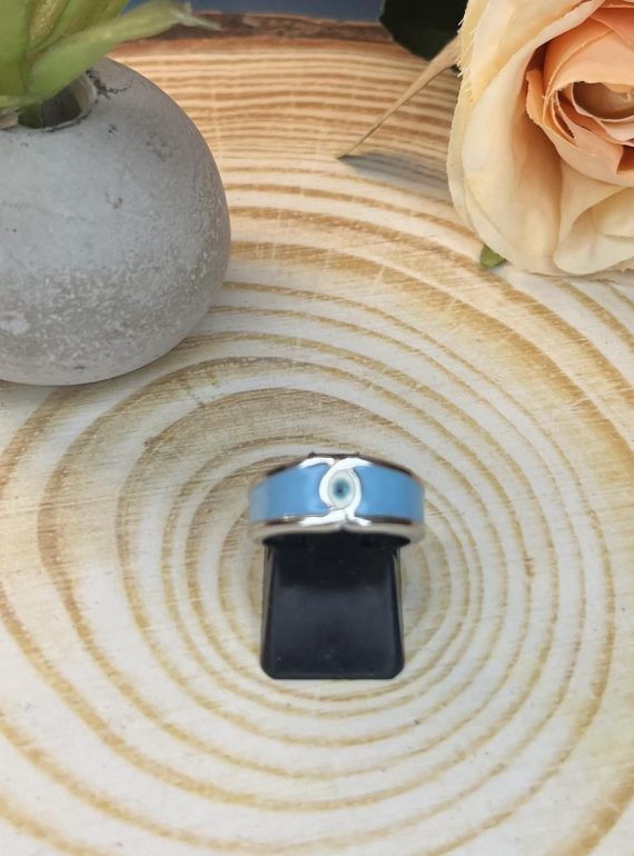 ✨ UShine.gr: Ατσάλινο δαχτυλίδι με γαλάζιο σμάλτο & μάτι προστασίας No 1447