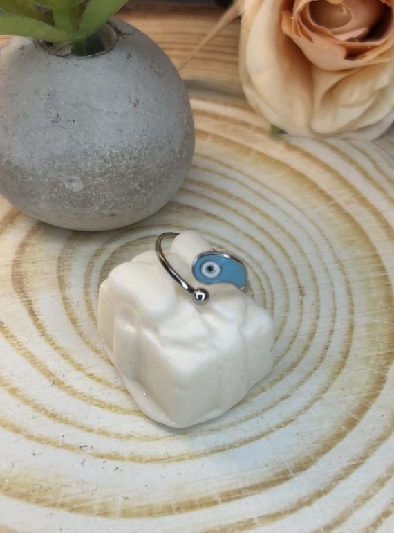 ✨ UShine.gr: Ατσάλινο δαχτυλίδι με γαλάζιο μάτι No 1449