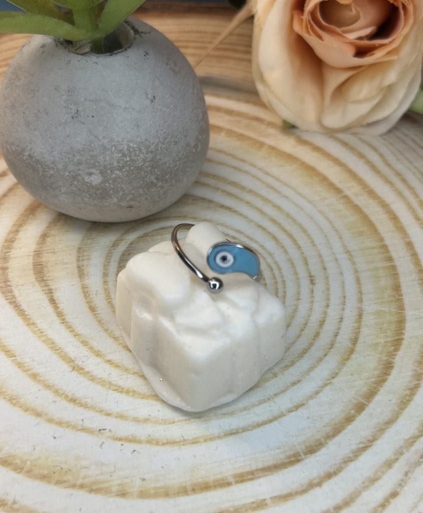 ✨ UShine.gr: Ατσάλινο δαχτυλίδι με γαλάζιο μάτι No 1449