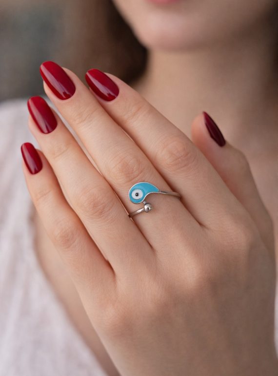 ✨ UShine.gr: Ατσάλινο δαχτυλίδι με γαλάζιο μάτι No 1449