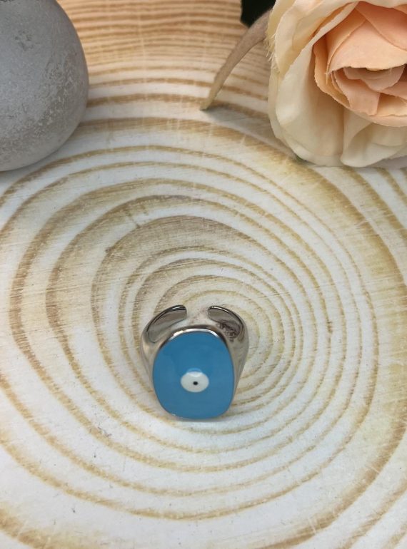 ✨ UShine.gr: Ατσάλινο δαχτυλίδι με γαλάζιο μάτι No 1450