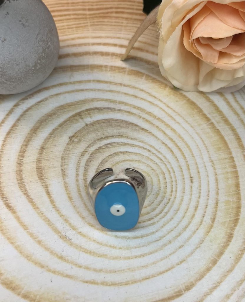 ✨ UShine.gr: Ατσάλινο δαχτυλίδι με γαλάζιο μάτι No 1450