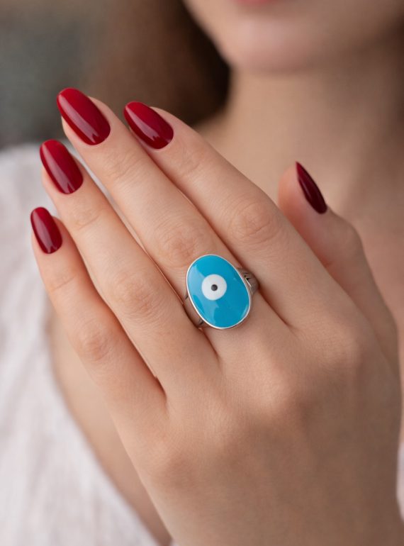 ✨ UShine.gr: Ατσάλινο δαχτυλίδι με γαλάζιο μάτι No 1450