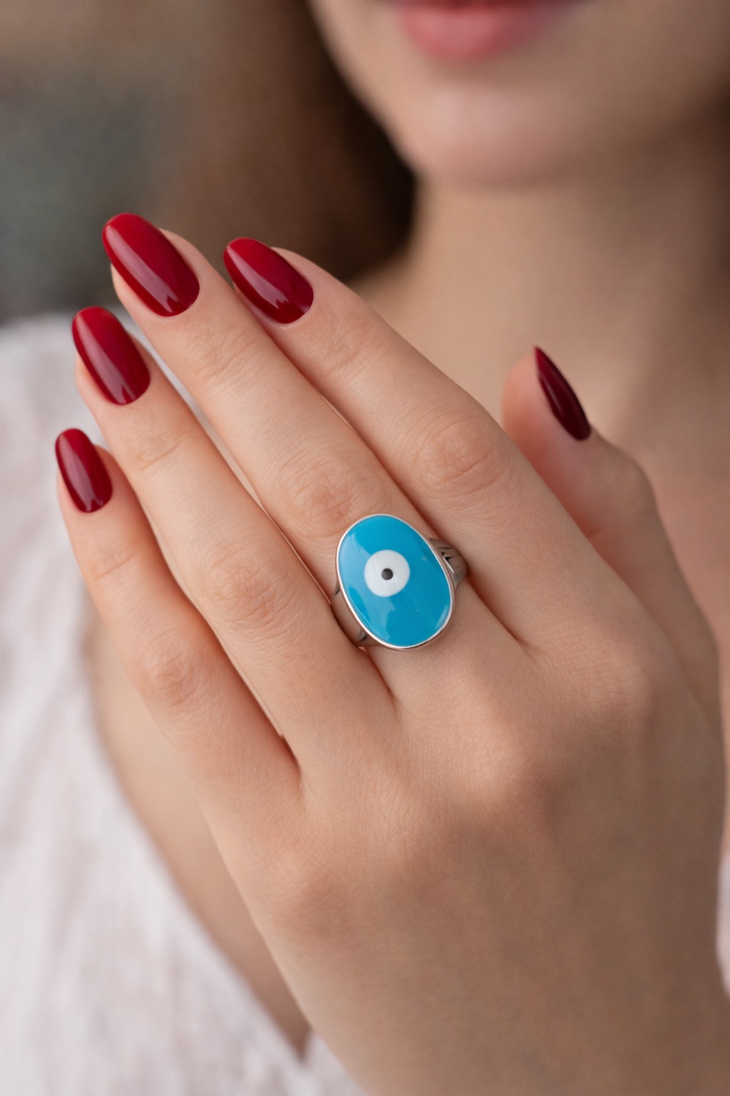 ✨ UShine.gr: Ατσάλινο δαχτυλίδι με γαλάζιο μάτι No 1450