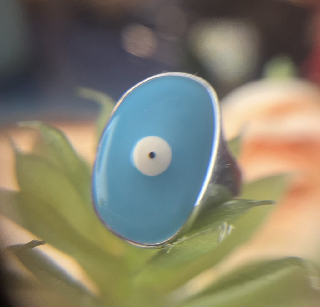 ✨ UShine.gr: Ατσάλινο δαχτυλίδι με γαλάζιο μάτι No 1450