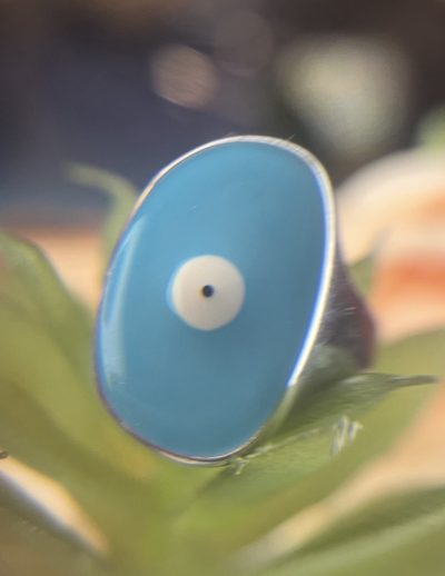 ✨ UShine.gr: Ατσάλινο δαχτυλίδι με γαλάζιο μάτι No 1450