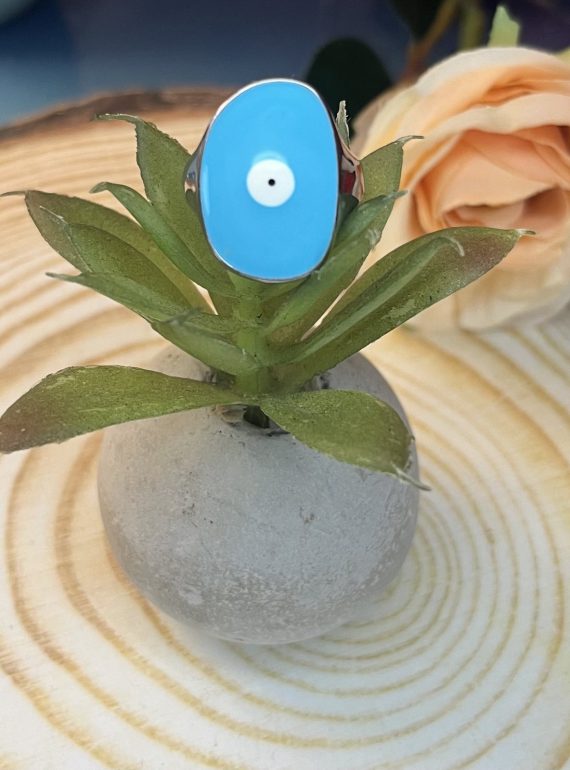 ✨ UShine.gr: Ατσάλινο δαχτυλίδι με γαλάζιο μάτι No 1450