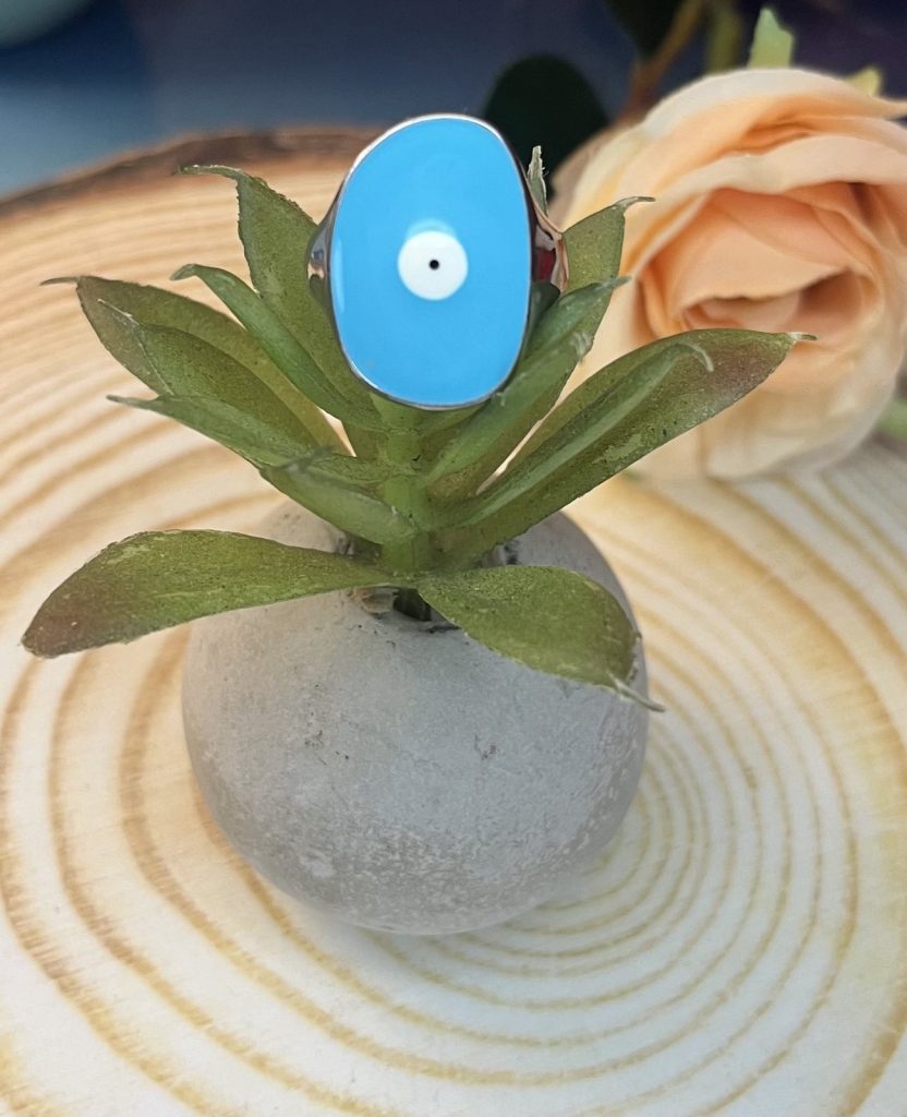 ✨ UShine.gr: Ατσάλινο δαχτυλίδι με γαλάζιο μάτι No 1450