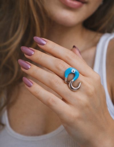 ✨ UShine.gr: Ατσάλινο δαχτυλίδι Κύκνος με γαλάζιο μάτι No 1451