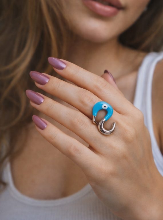 ✨ UShine.gr: Ατσάλινο δαχτυλίδι Κύκνος με γαλάζιο μάτι No 1451