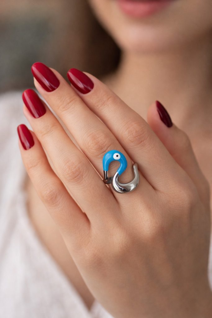 ✨ UShine.gr: Ατσάλινο δαχτυλίδι Κύκνος με γαλάζιο μάτι No 1451