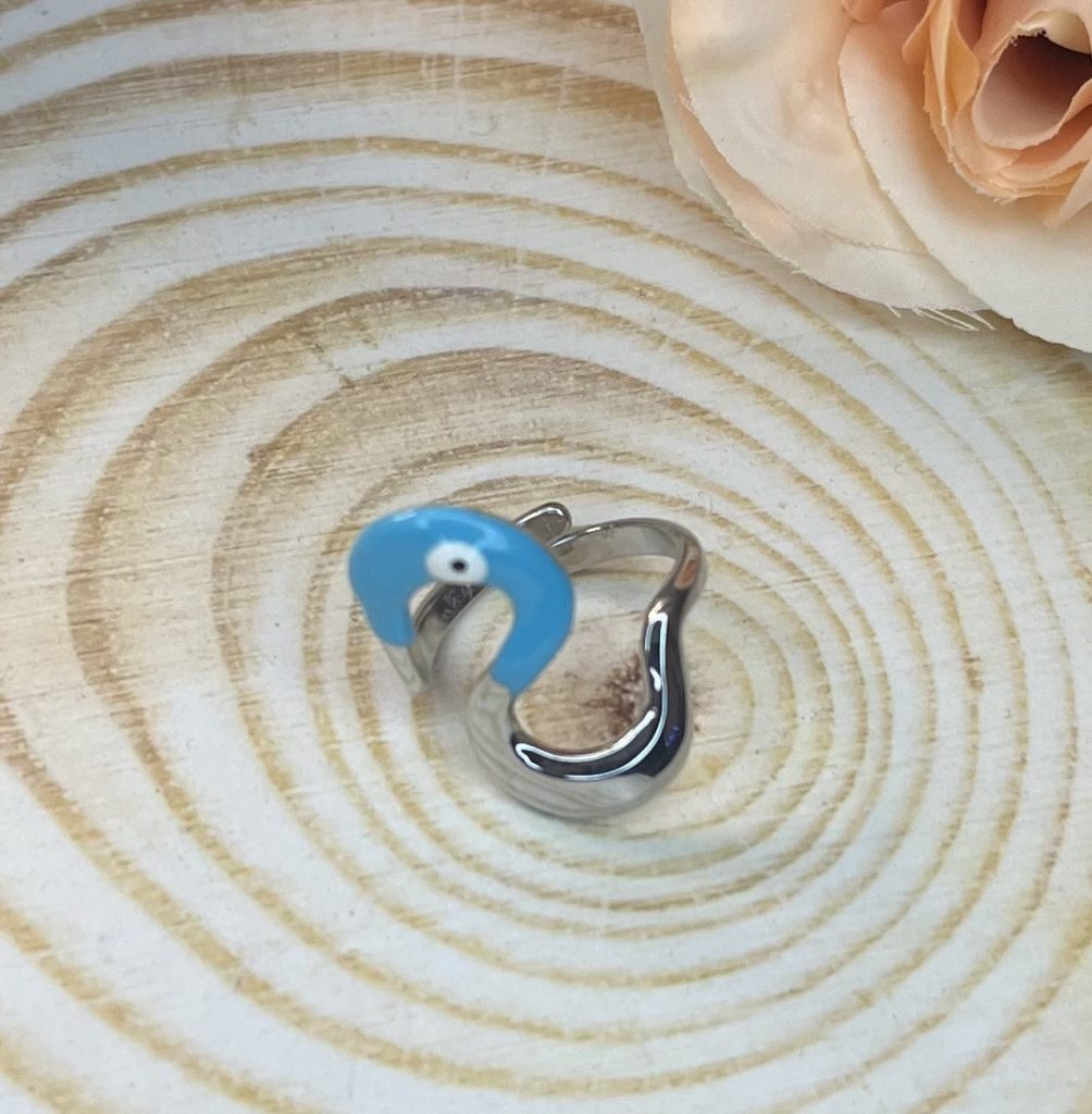 ✨ UShine.gr: Ατσάλινο δαχτυλίδι Κύκνος με γαλάζιο μάτι No 1451