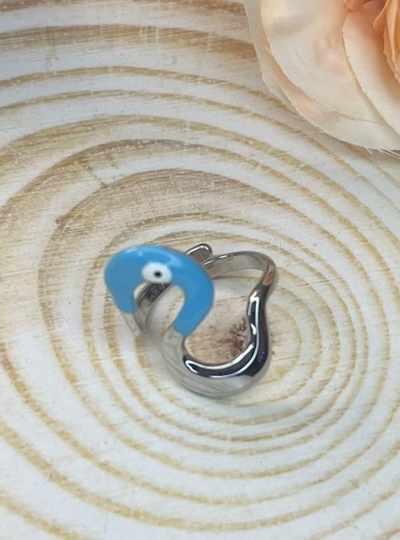 ✨ UShine.gr: Ατσάλινο δαχτυλίδι Κύκνος με γαλάζιο μάτι No 1451