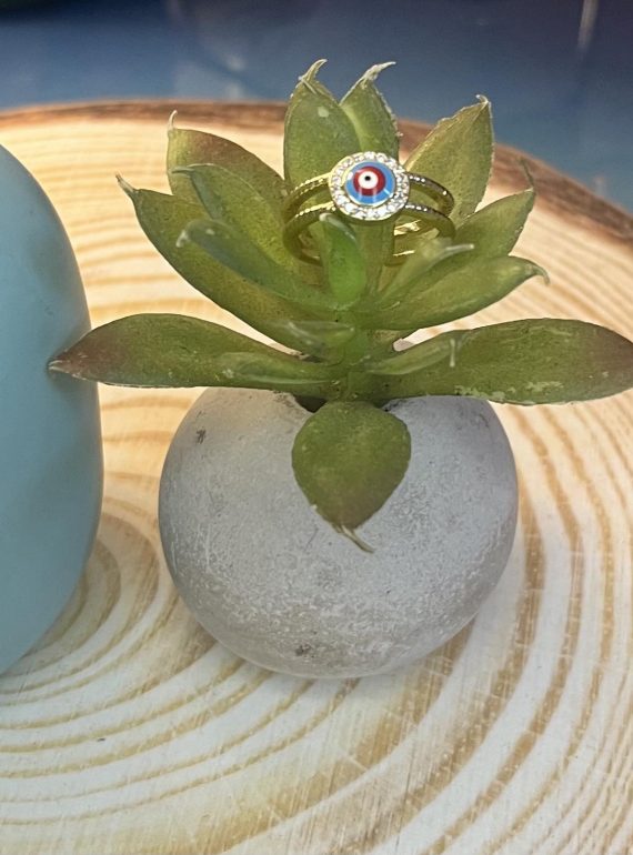 ✨ UShine.gr: Χάλκινο δαχτυλίδι μάτι με γαλάζιο σμάλτο & μοντέρνα καμπύλη No 1452