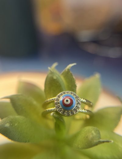 ✨ UShine.gr: Χάλκινο δαχτυλίδι μάτι με γαλάζιο σμάλτο & μοντέρνα καμπύλη No 1452