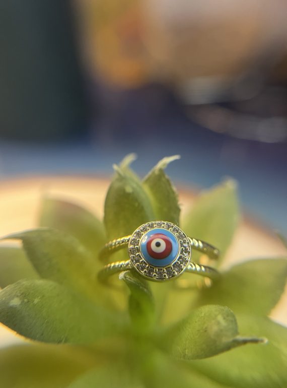 ✨ UShine.gr: Χάλκινο δαχτυλίδι μάτι με γαλάζιο σμάλτο & μοντέρνα καμπύλη No 1452