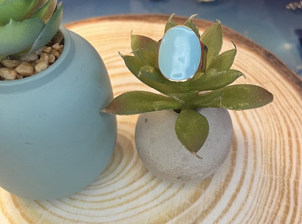 ✨ UShine.gr: Ατσάλινο δαχτυλίδι οβάλ με γαλάζιο σμάλτο No 1453