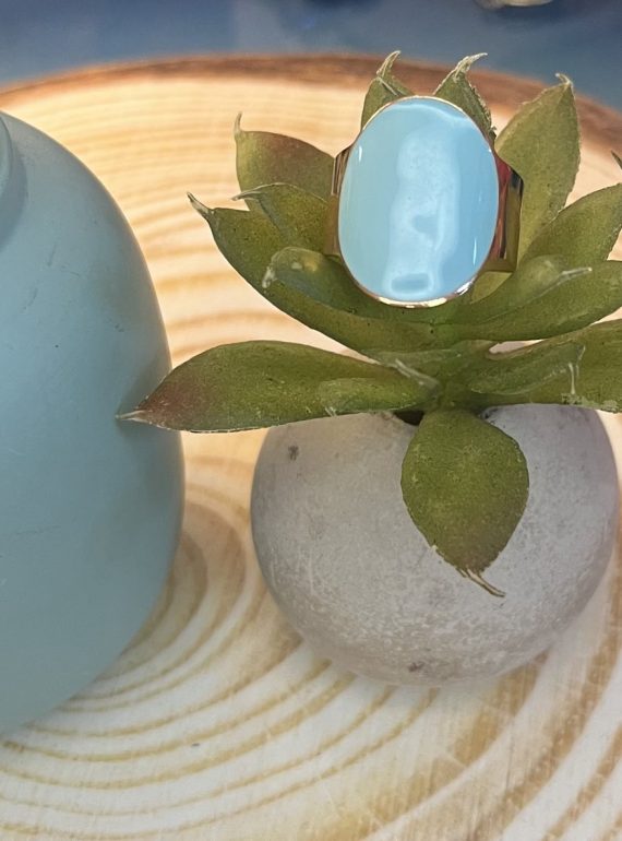 ✨ UShine.gr: Ατσάλινο δαχτυλίδι οβάλ με γαλάζιο σμάλτο No 1453