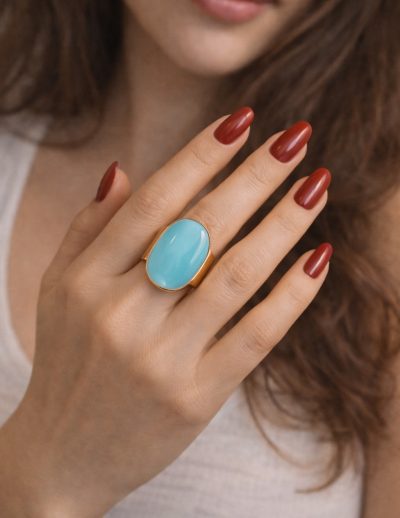 ✨ UShine.gr: Ατσάλινο δαχτυλίδι οβάλ με γαλάζιο σμάλτο No 1453