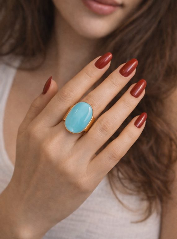 ✨ UShine.gr: Ατσάλινο δαχτυλίδι οβάλ με γαλάζιο σμάλτο No 1453