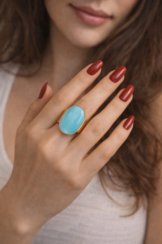 ✨ UShine.gr: Ατσάλινο δαχτυλίδι οβάλ με γαλάζιο σμάλτο No 1453