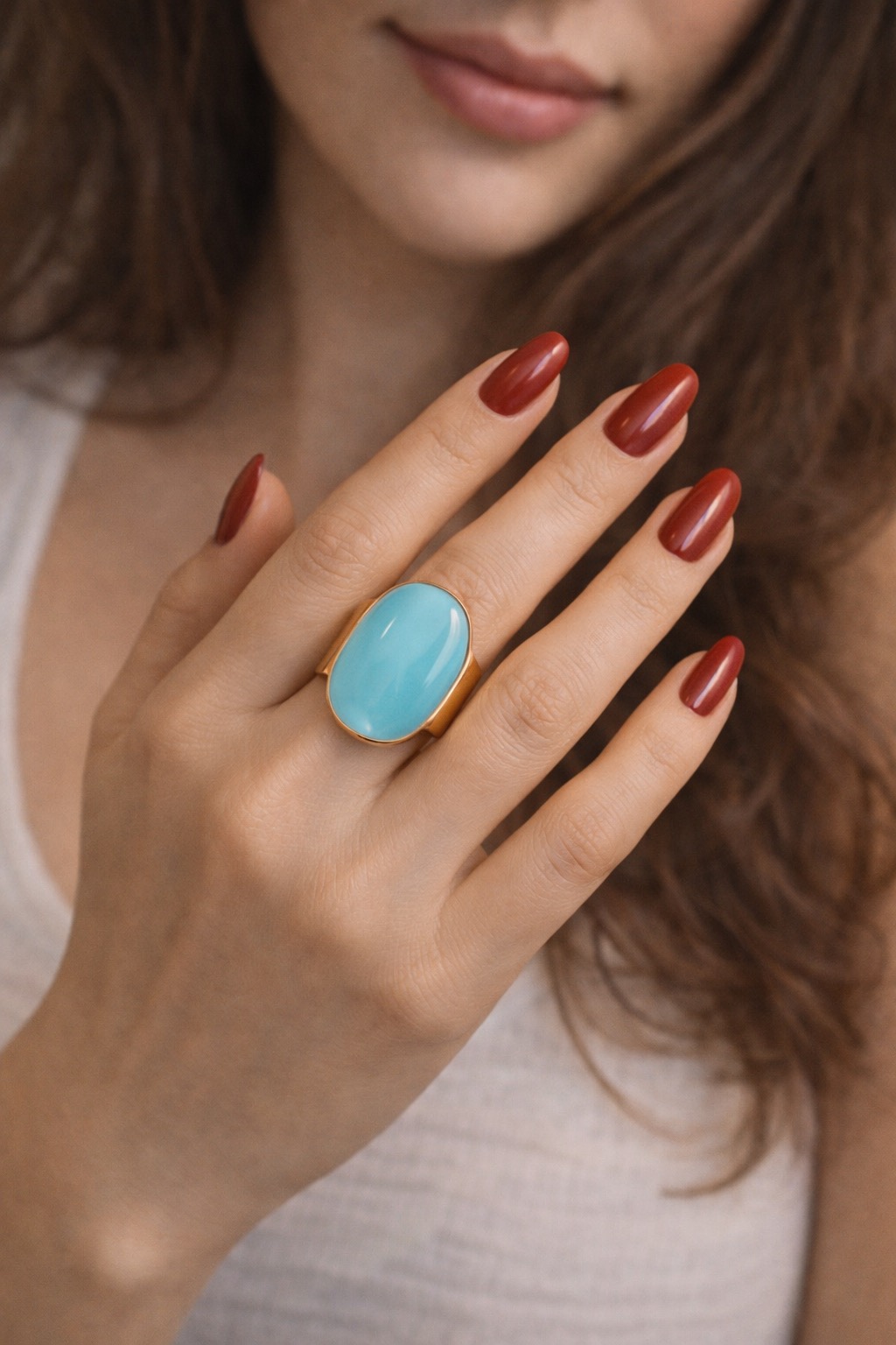 ✨ UShine.gr: Ατσάλινο δαχτυλίδι οβάλ με γαλάζιο σμάλτο No 1453