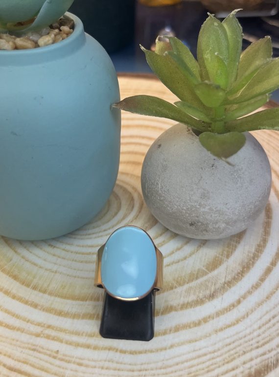 ✨ UShine.gr: Ατσάλινο δαχτυλίδι οβάλ με γαλάζιο σμάλτο No 1453