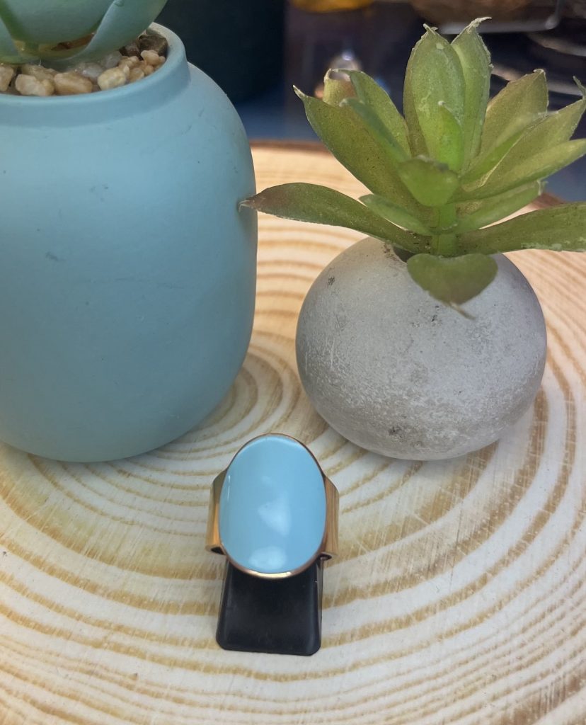 ✨ UShine.gr: Ατσάλινο δαχτυλίδι οβάλ με γαλάζιο σμάλτο No 1453