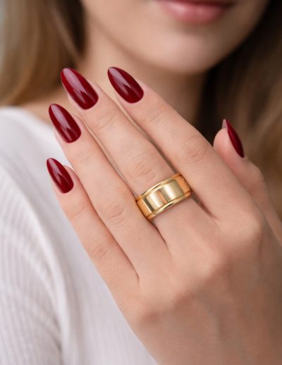 ✨ UShine.gr: Ατσάλινο δαχτυλίδι φαρδιάς γραμμής σε χρυσό τόνο No 1456