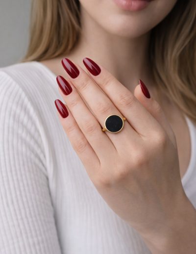 ✨ UShine.gr: Ατσάλινο δαχτυλίδι οβάλ με μαύρο σμάλτο No 1457