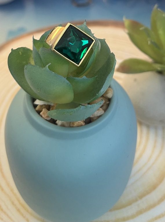 ✨ UShine.gr: Ατσάλινο δαχτυλίδι square με πράσινη πέτρα No 1458