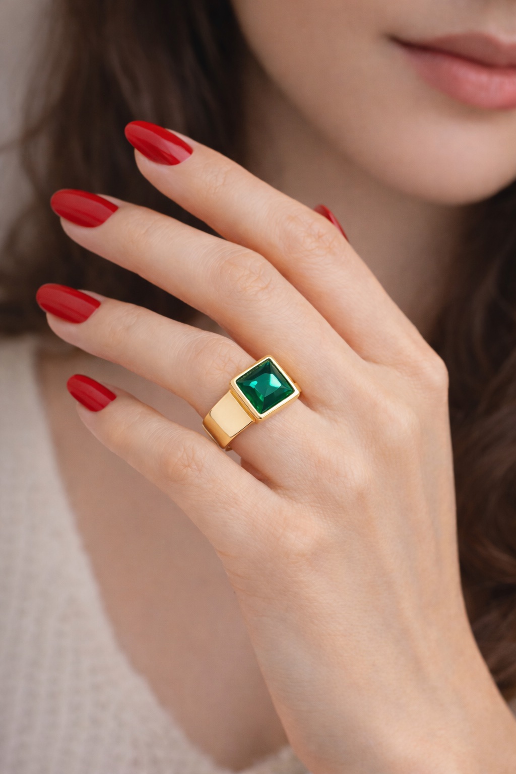 ✨ UShine.gr: Ατσάλινο δαχτυλίδι square με πράσινη πέτρα  No 1458