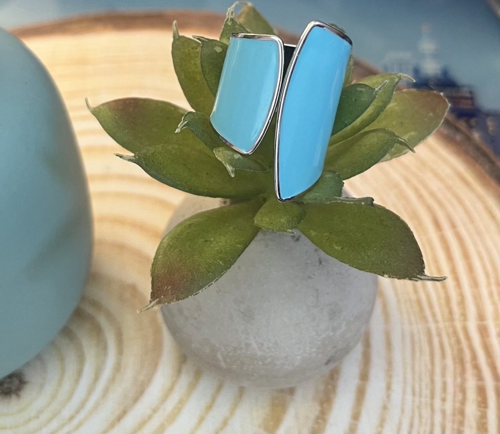 ✨ UShine.gr: Ατσάλινο Δαχτυλίδι Διπλής Καμπύλης με Γαλάζιο Σμάλτο No 1459