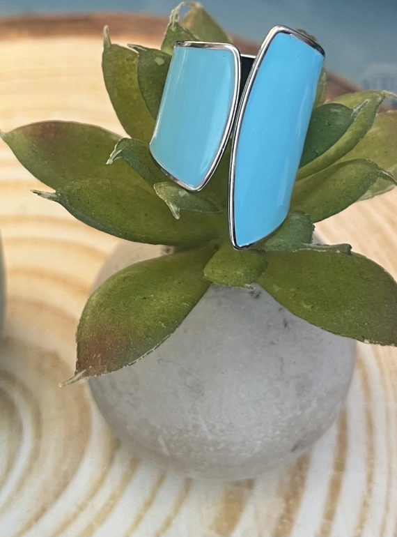 ✨ UShine.gr: Ατσάλινο Δαχτυλίδι Διπλής Καμπύλης με Γαλάζιο Σμάλτο No 1459