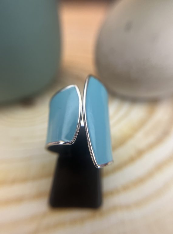 ✨ UShine.gr: Ατσάλινο Δαχτυλίδι Διπλής Καμπύλης με Γαλάζιο Σμάλτο No 1459