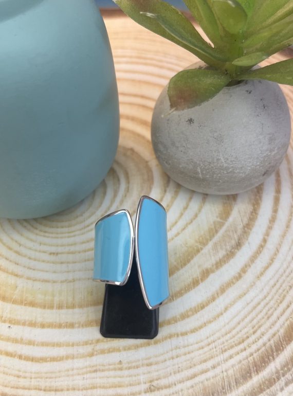 ✨ UShine.gr: Ατσάλινο Δαχτυλίδι Διπλής Καμπύλης με Γαλάζιο Σμάλτο No 1459