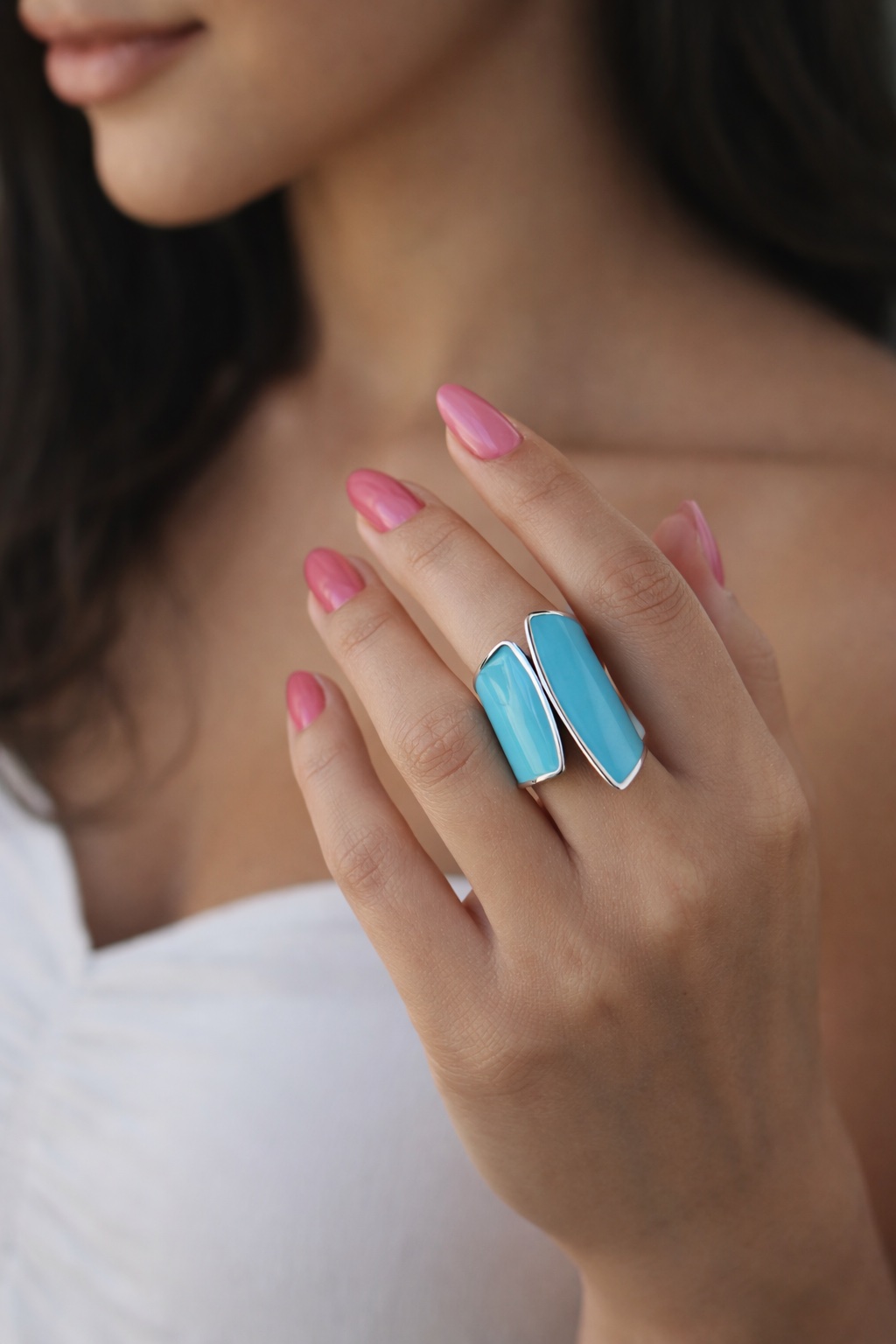 ✨ UShine.gr: Ατσάλινο Δαχτυλίδι Διπλής Καμπύλης με Γαλάζιο Σμάλτο No 1459