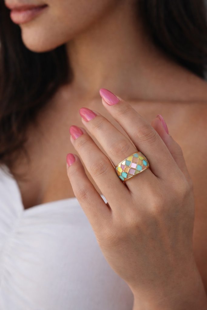 ✨ UShine.gr: Ατσάλινο δαχτυλίδι mosaic με πολύχρωμο σμάλτο No 1460