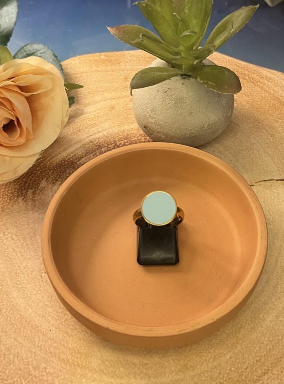 ✨ UShine.gr: Ατσάλινο δαχτυλίδι στρογγυλό με mint σμάλτο No 1462