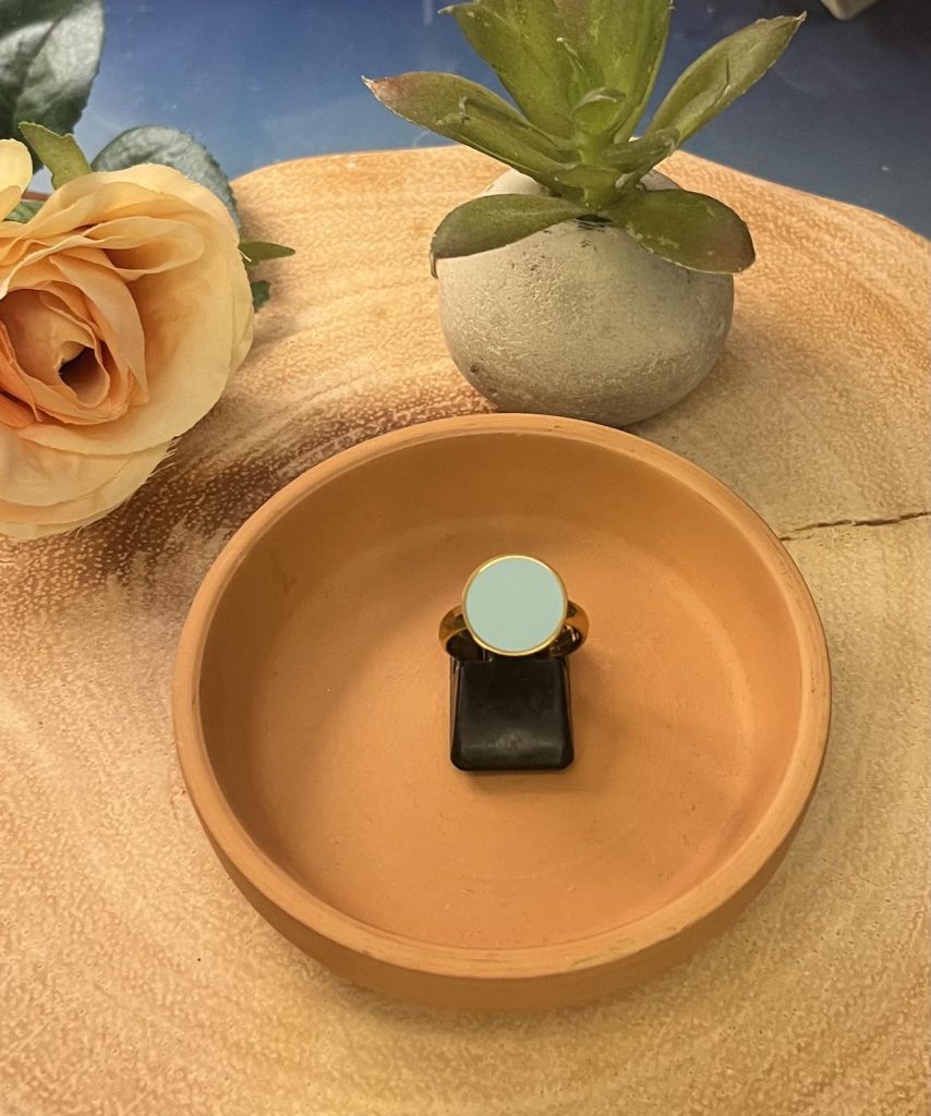 ✨ UShine.gr: Ατσάλινο δαχτυλίδι στρογγυλό με mint σμάλτο No 1462