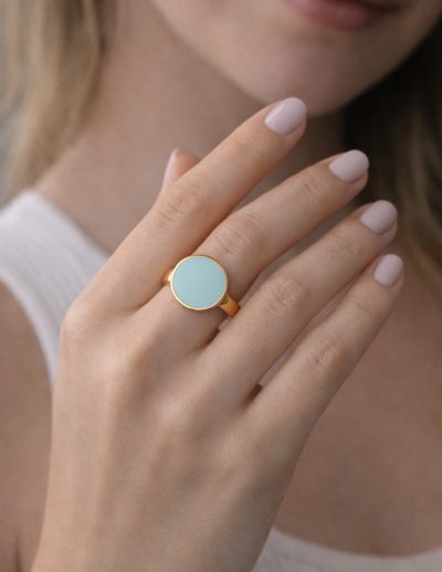 ✨ UShine.gr: Ατσάλινο δαχτυλίδι στρογγυλό με mint σμάλτο No 1462