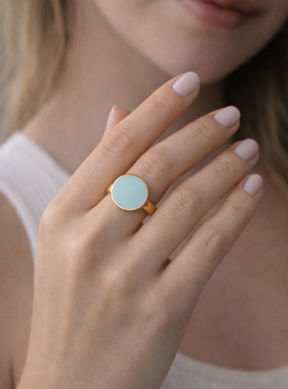 ✨ UShine.gr: Ατσάλινο δαχτυλίδι στρογγυλό με mint σμάλτο No 1462