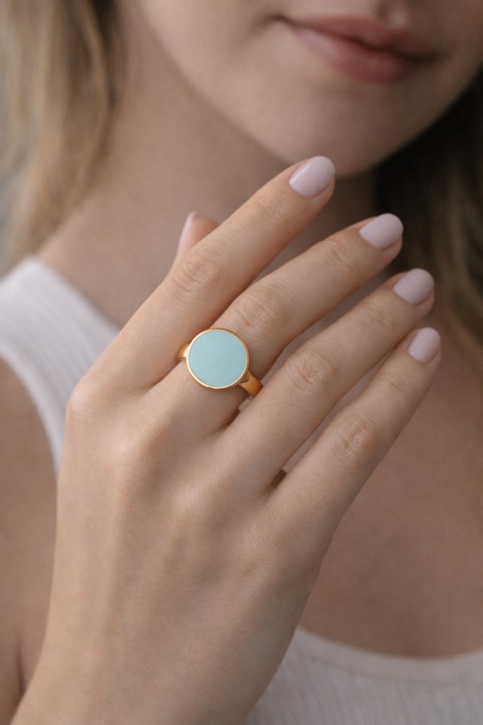 ✨ UShine.gr: Ατσάλινο δαχτυλίδι στρογγυλό με mint σμάλτο No 1462