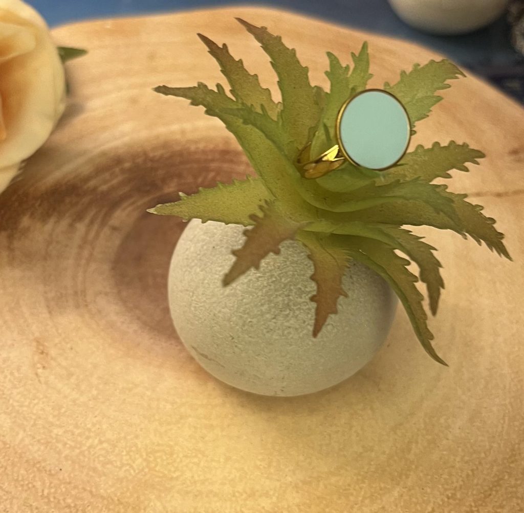 ✨ UShine.gr: Ατσάλινο δαχτυλίδι στρογγυλό με mint σμάλτο No 1462