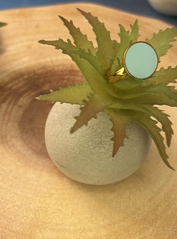 ✨ UShine.gr: Ατσάλινο δαχτυλίδι στρογγυλό με mint σμάλτο No 1462